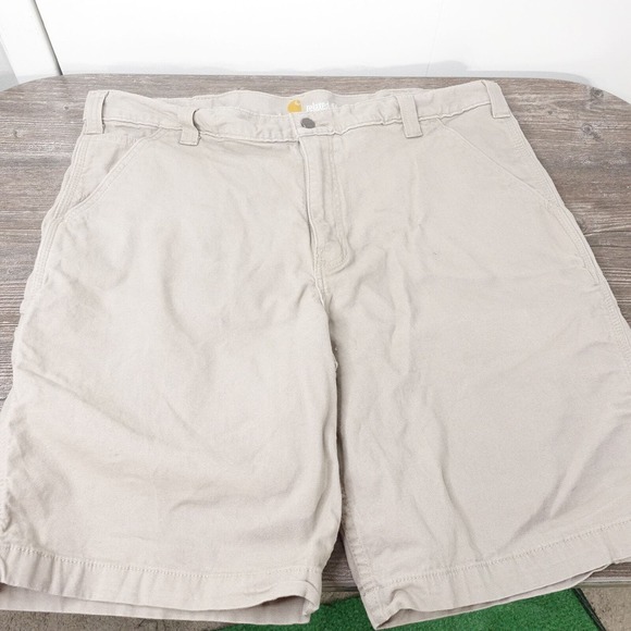 CARHARTT RELAXED FIT BEIGE TAN DUCK CANVAS SHORTS MENS SIZE 38 - Picture 1 of 8